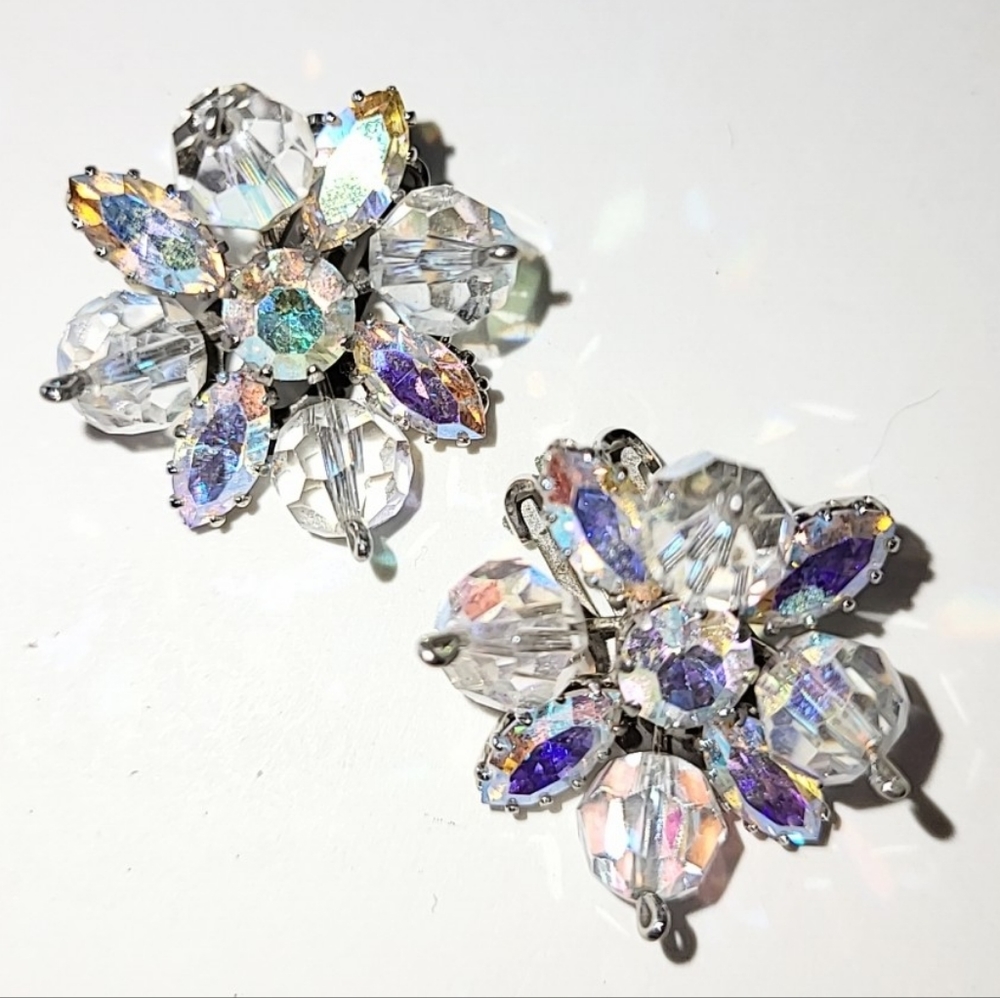 AUSTRIAN CRYSTAL & AB RHINESTONE CLIP EARRINGS - Picture 8 of 8